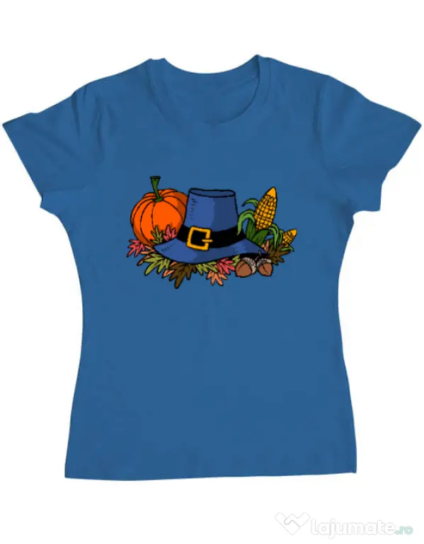 Tricou personalizat dama Thank Giving Albastru azuriu