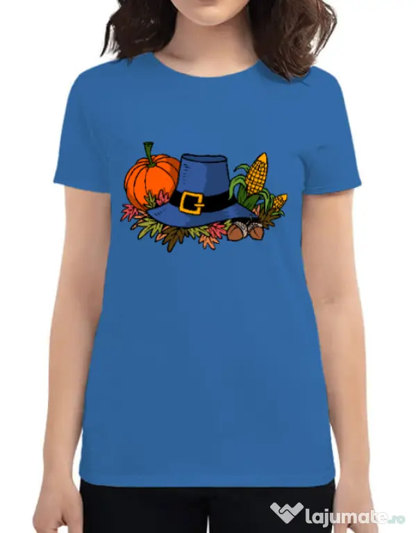 Tricou personalizat dama Thank Giving Albastru azuriu