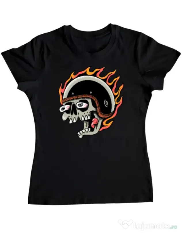 Tricou personalizat dama Skull Biker Negru