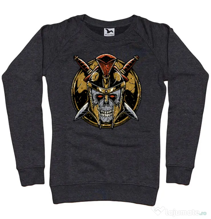 Bluza personalizata dama Skull Spartan Negru melanj