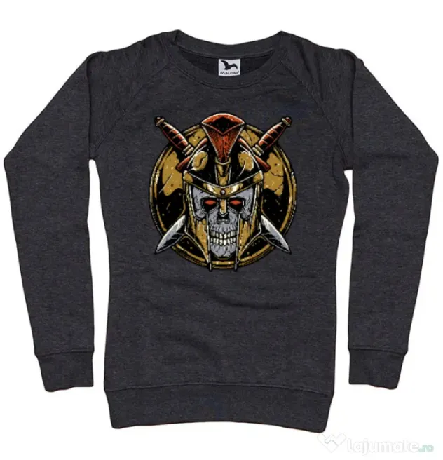 Bluza personalizata dama Skull Spartan Negru melanj