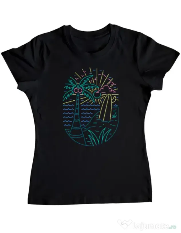 Tricou personalizat dama Beach Neon Negru