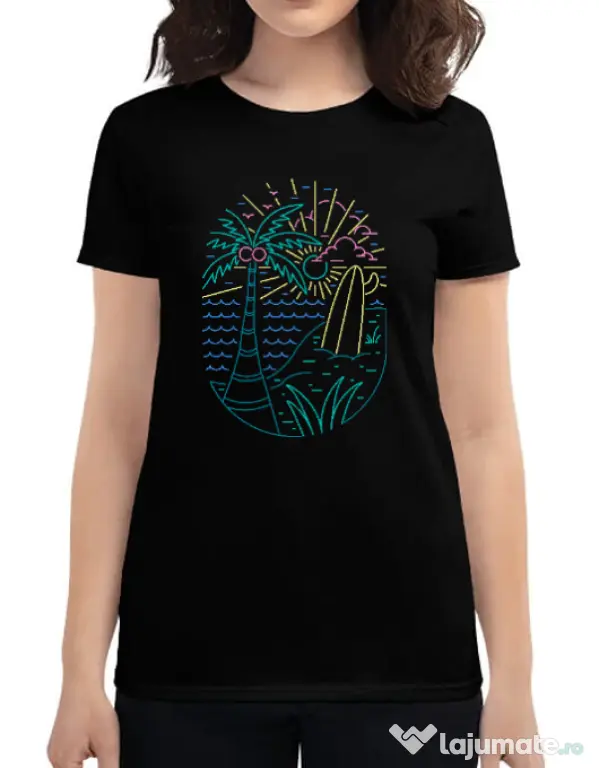 Tricou personalizat dama Beach Neon Negru