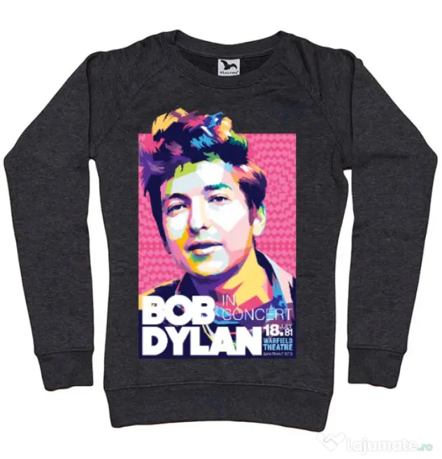 Bluza personalizata dama Bob Dylan Negru melanj
