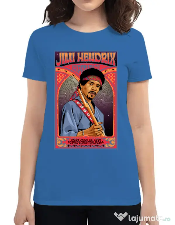 Tricou personalizat dama Jimi Hendrix Albastru azuriu