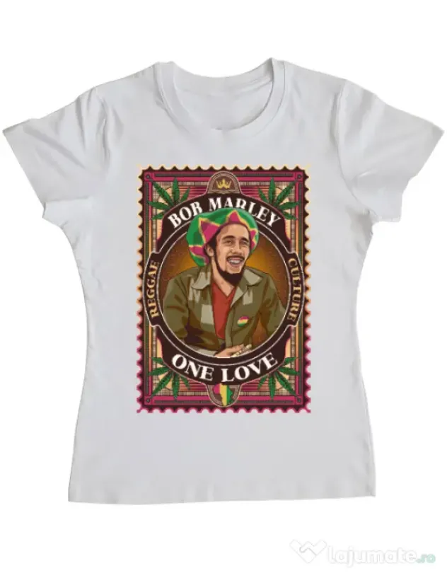 Tricou personalizat dama Bob Marley Alb