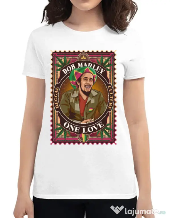 Tricou personalizat dama Bob Marley Alb