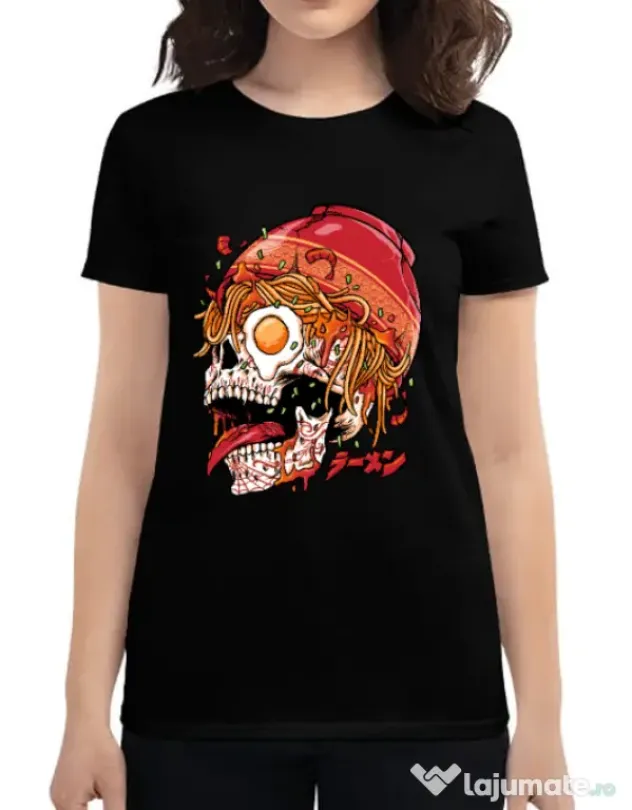 Tricou personalizat dama spicy skull Negru