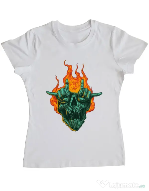 Tricou personalizat dama METAL HEADS Alb
