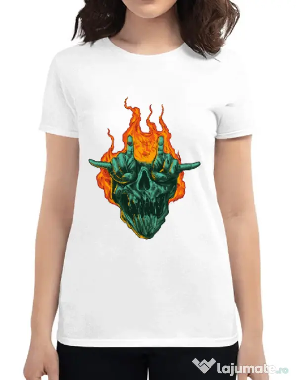 Tricou personalizat dama METAL HEADS Alb
