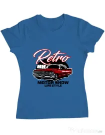 Tricou personalizat dama retro motorshow Albastru azuriu