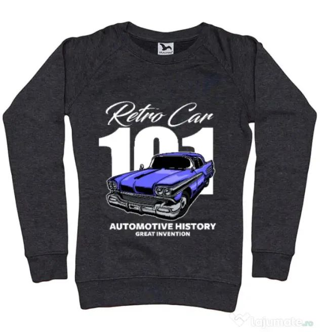 Bluza personalizata dama RETRO CAR 101 Negru melanj
