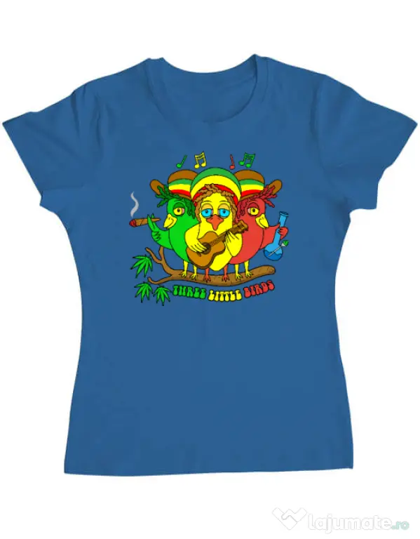 Tricou personalizat dama Three Little Birds Albastru azuriu