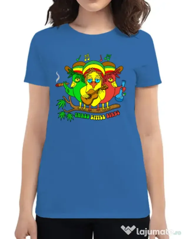 Tricou personalizat dama Three Little Birds Albastru azuriu