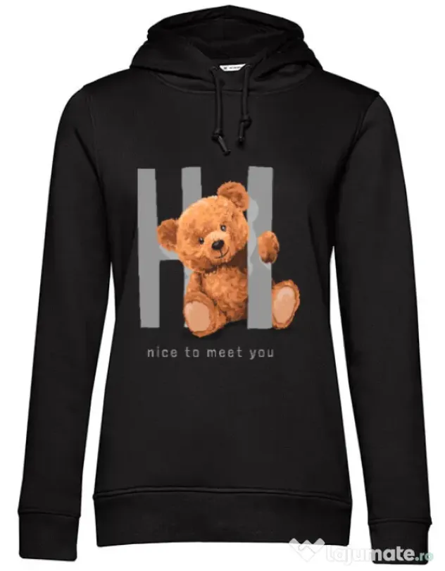 Hanorac dama cu gluga Nice to meet you Negru