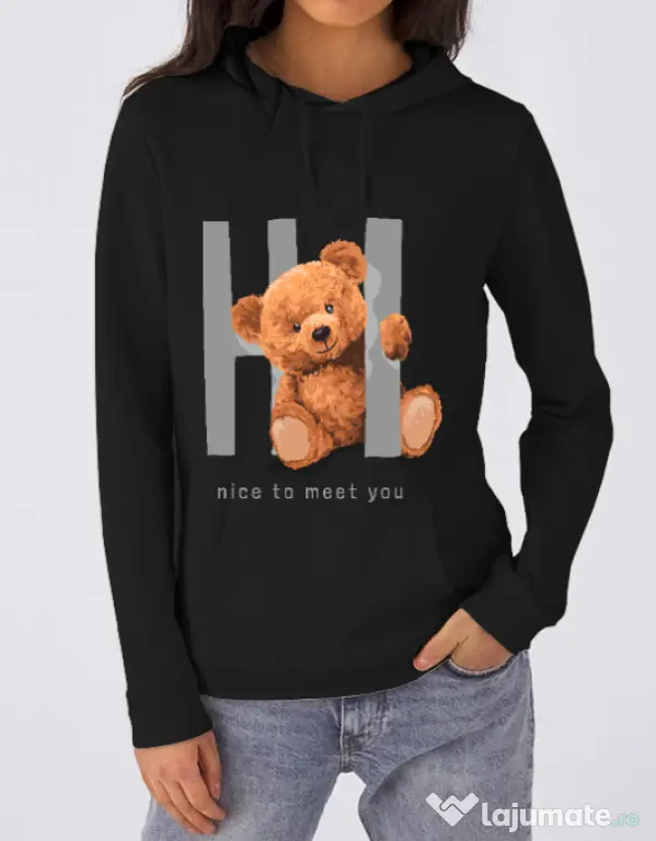 Hanorac dama cu gluga Nice to meet you Negru