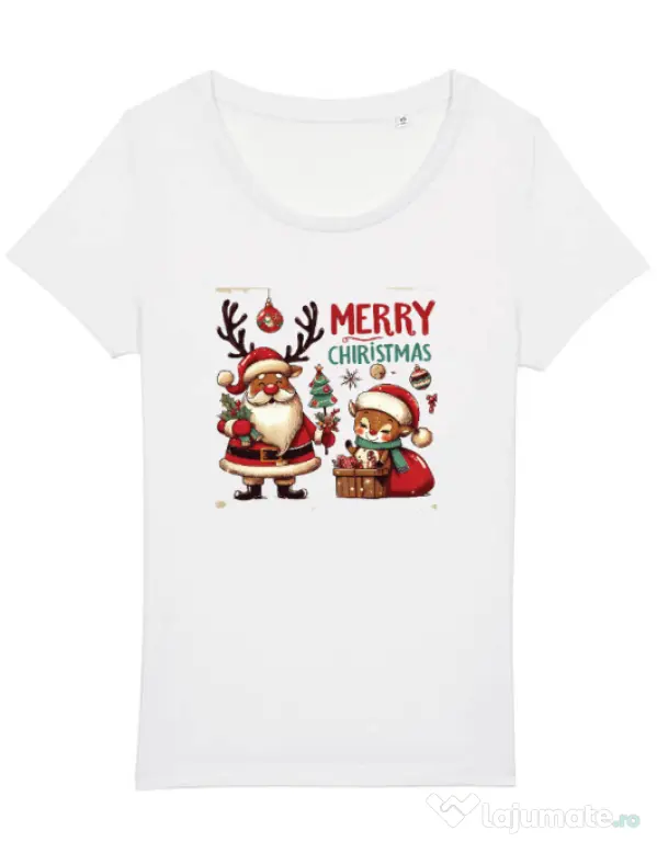 Tricou STANLEY STELLA dama Merry schristmas 2 Alb