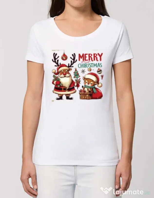Tricou STANLEY STELLA dama Merry schristmas 2 Alb