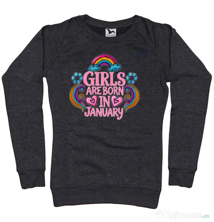 Bluza personalizata dama Girls are born in ianuary 2 Negru melanj