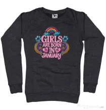 Bluza personalizata dama Girls are born in ianuary 2 Negru melanj