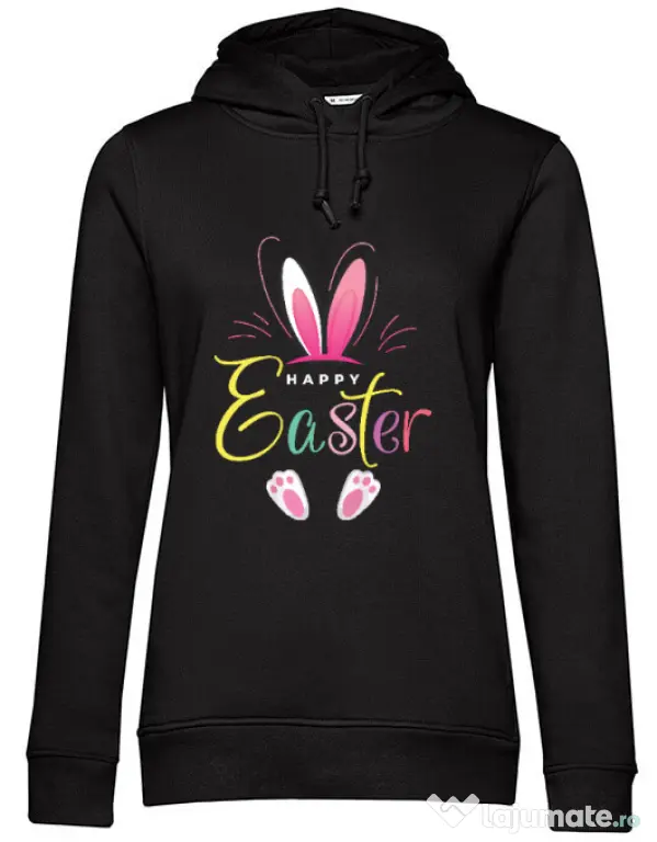 Hanorac dama cu gluga bunny 3 Negru