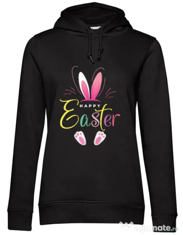 Hanorac dama cu gluga bunny 3 Negru