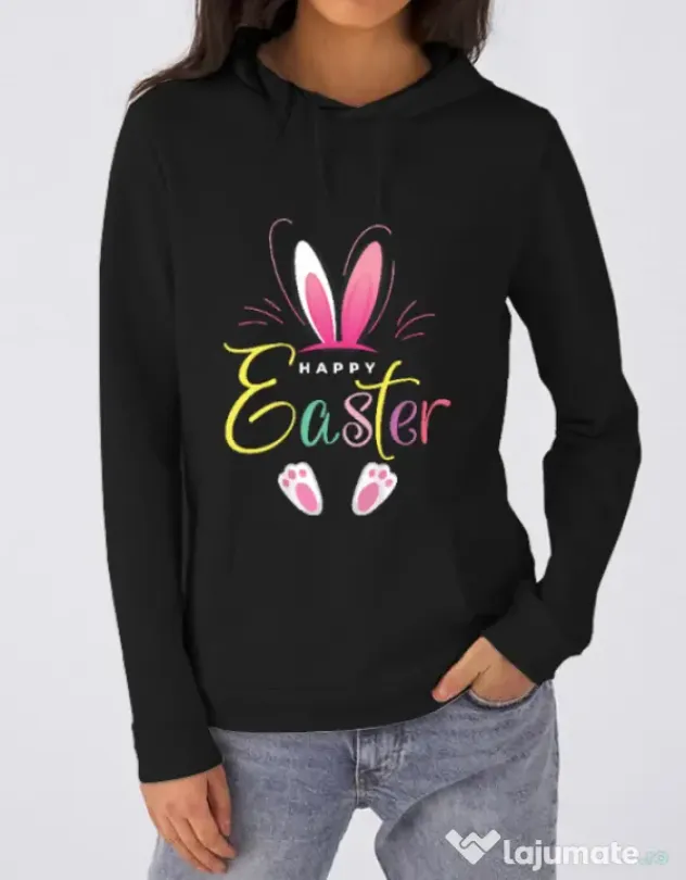 Hanorac dama cu gluga bunny 3 Negru
