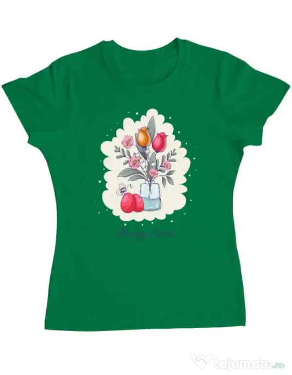 Tricou personalizat dama HAPPY EASTER Verde mediu