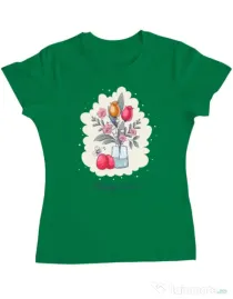 Tricou personalizat dama HAPPY EASTER Verde mediu