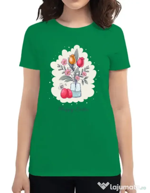 Tricou personalizat dama HAPPY EASTER Verde mediu