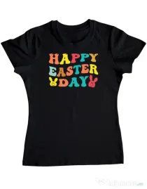 Tricou personalizat dama HAPPY EASTER DAY Negru
