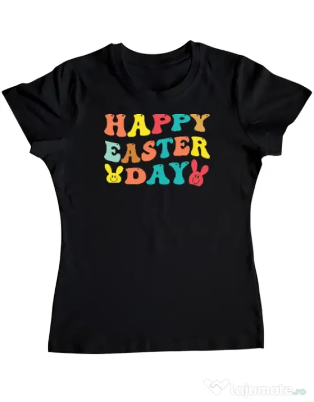 Tricou personalizat dama HAPPY EASTER DAY Negru