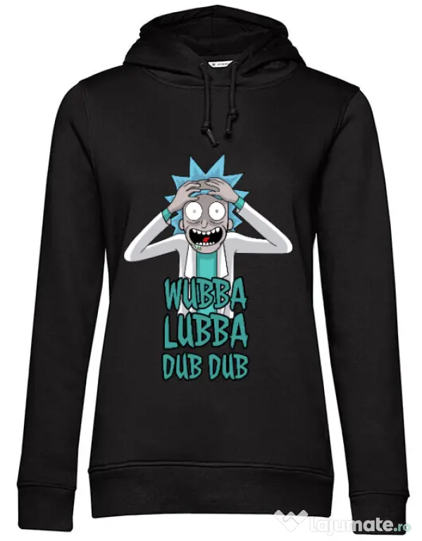 Hoodie dama cu gluga Wubba Lubba Dub Dub Negru