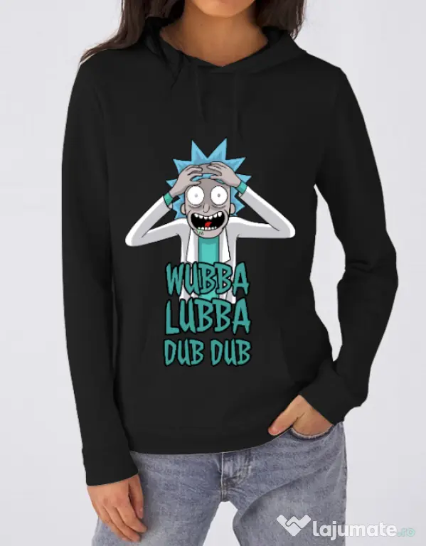 Hoodie dama cu gluga Wubba Lubba Dub Dub Negru
