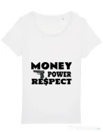 Tricou STANLEY STELLA dama Money, power,respect Alb