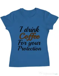 Tricou ADLER dama Coffee for your protection Albastru azuriu