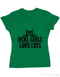 Tricou ADLER dama Real girls love cats Verde mediu