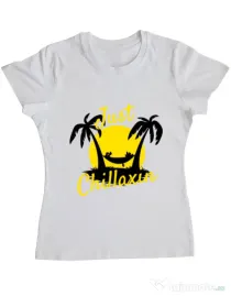 Tricou ADLER dama Just chillaxin Alb