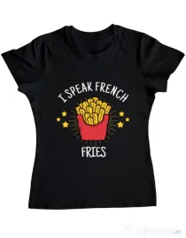 Tricou ADLER dama I speak french Negru
