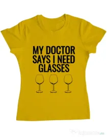 Tricou ADLER dama I need glasses Galben