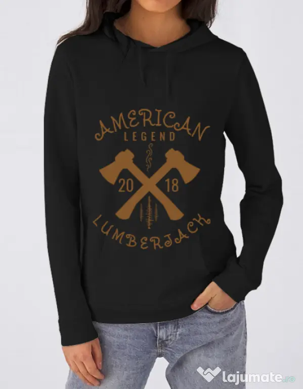 Hoodie dama cu gluga American lumberjack Negru