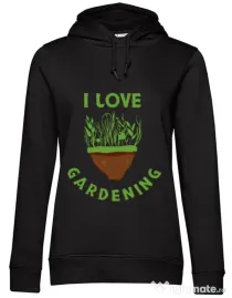 Hoodie dama cu gluga I love gardening Negru