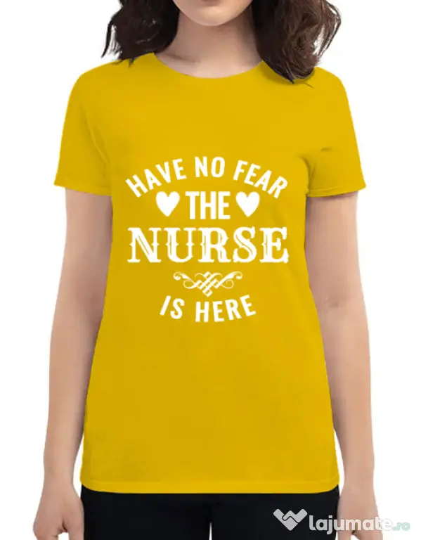 Tricou ADLER dama The nurse is here Galben
