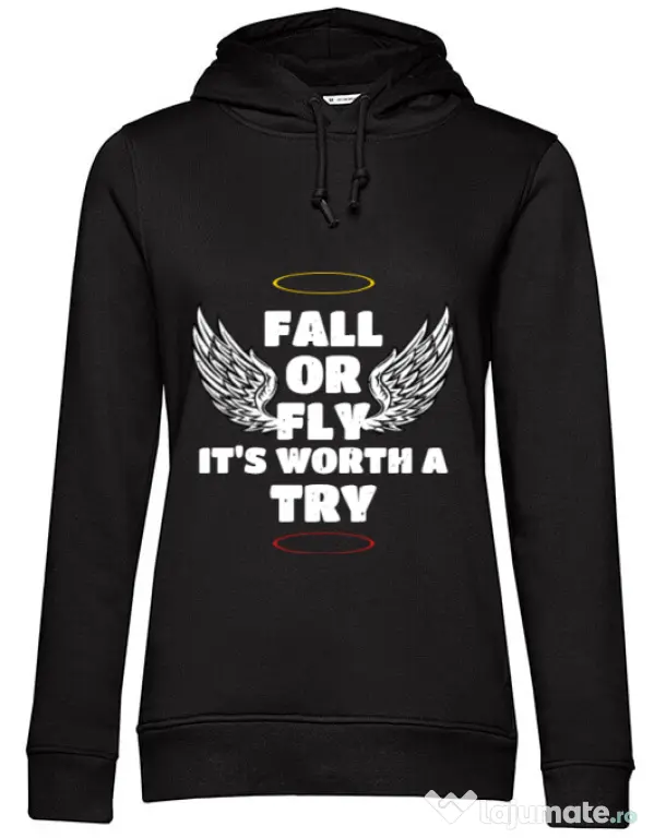 Hoodie dama cu gluga Fall or fly Negru