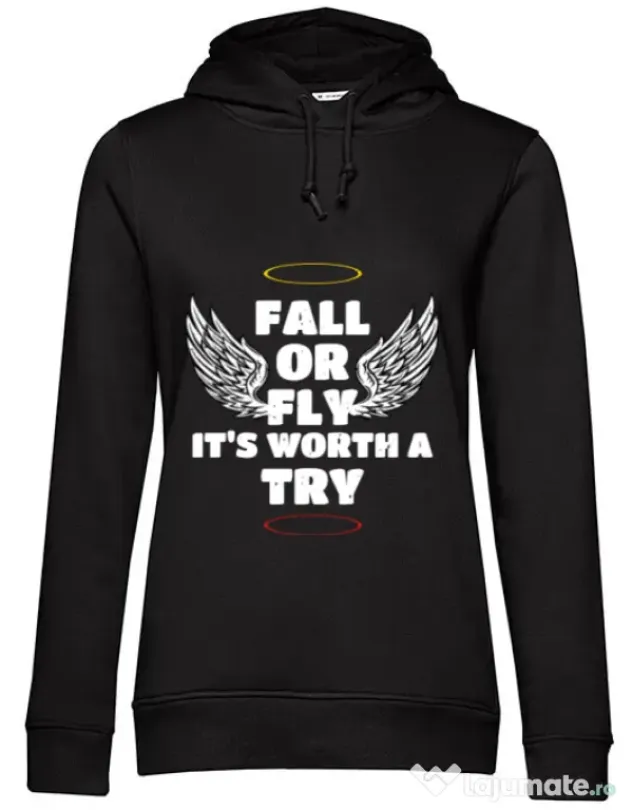 Hoodie dama cu gluga Fall or fly Negru