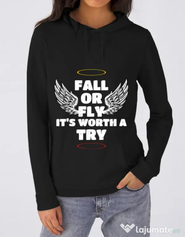 Hoodie dama cu gluga Fall or fly Negru