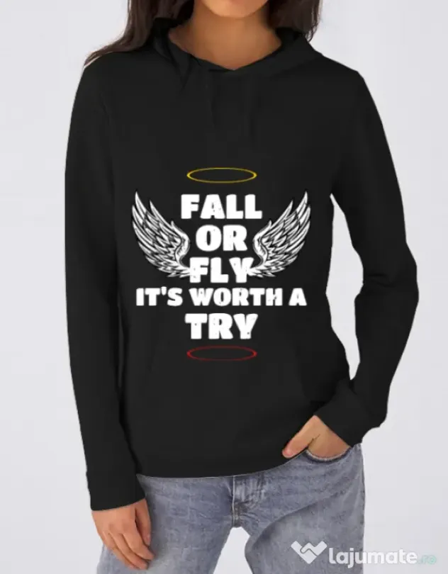 Hoodie dama cu gluga Fall or fly Negru