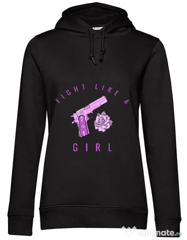 Hoodie dama cu gluga Fight like a girl Negru