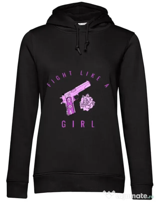 Hoodie dama cu gluga Fight like a girl Negru