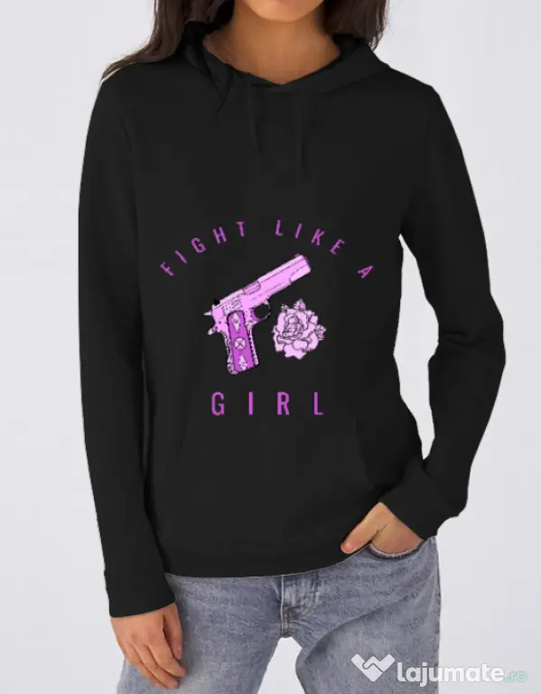 Hoodie dama cu gluga Fight like a girl Negru